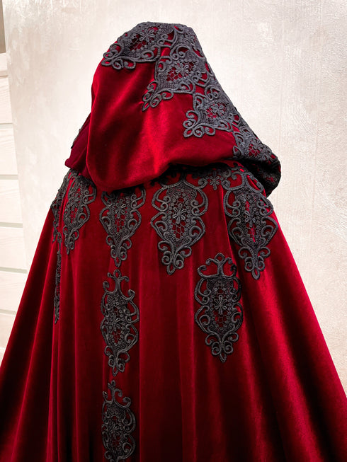 Red hooded long cape